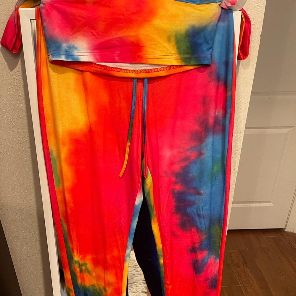 Two Piece Tye Dye Pants and Tube Top Size Med/Large